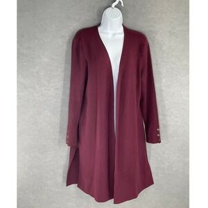 Talbots Cardigan Womens‎ Sz L Petites Burgundy Ribbed Cotton Open Front Long